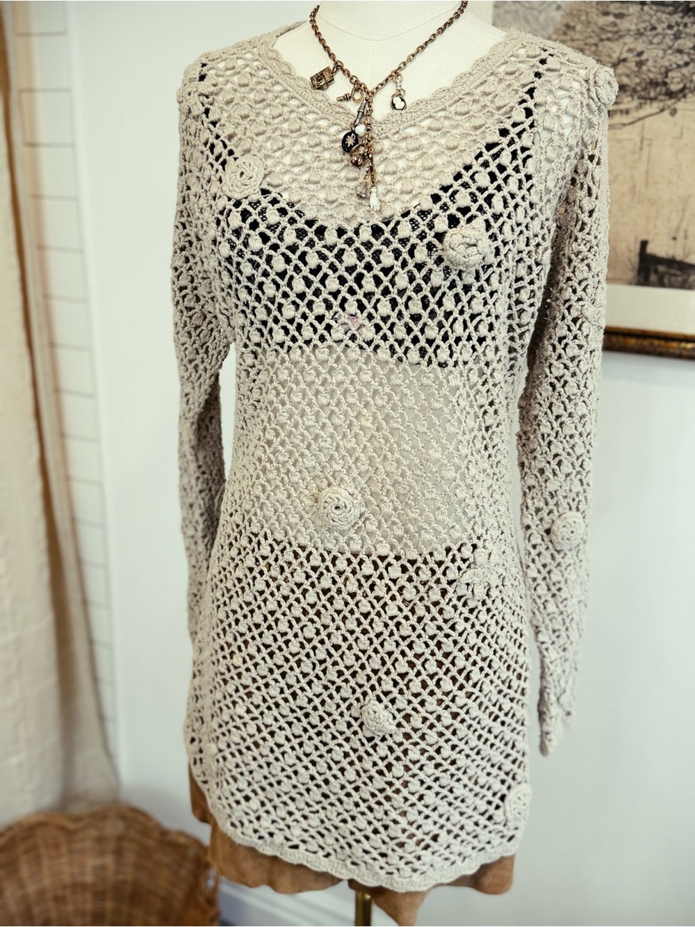 ✨ FREE PEOPLE vintage crochet sweater - Picture 3 of 4